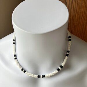 Mens White Shell Beaded Choker with Black Wooden Beads Handmade New